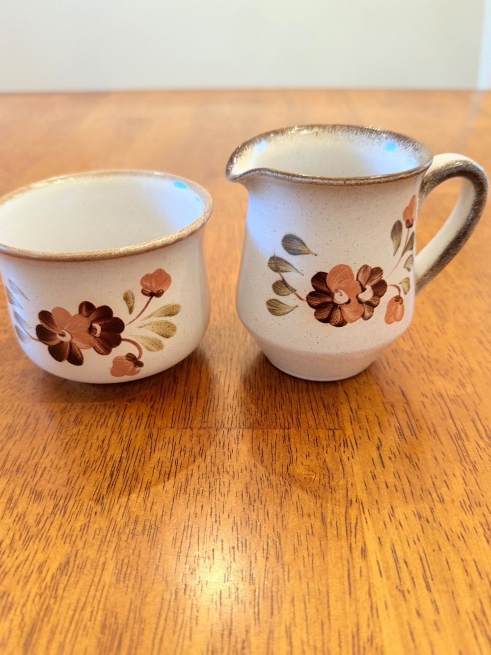 Vintage 1970s 80s Denby England Floral Creamer & Open Sugar Bowl Set Stoneware